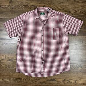 Schnees Bozeman Shirt Mens Large Red White Plaid Short Sleeve Button Front